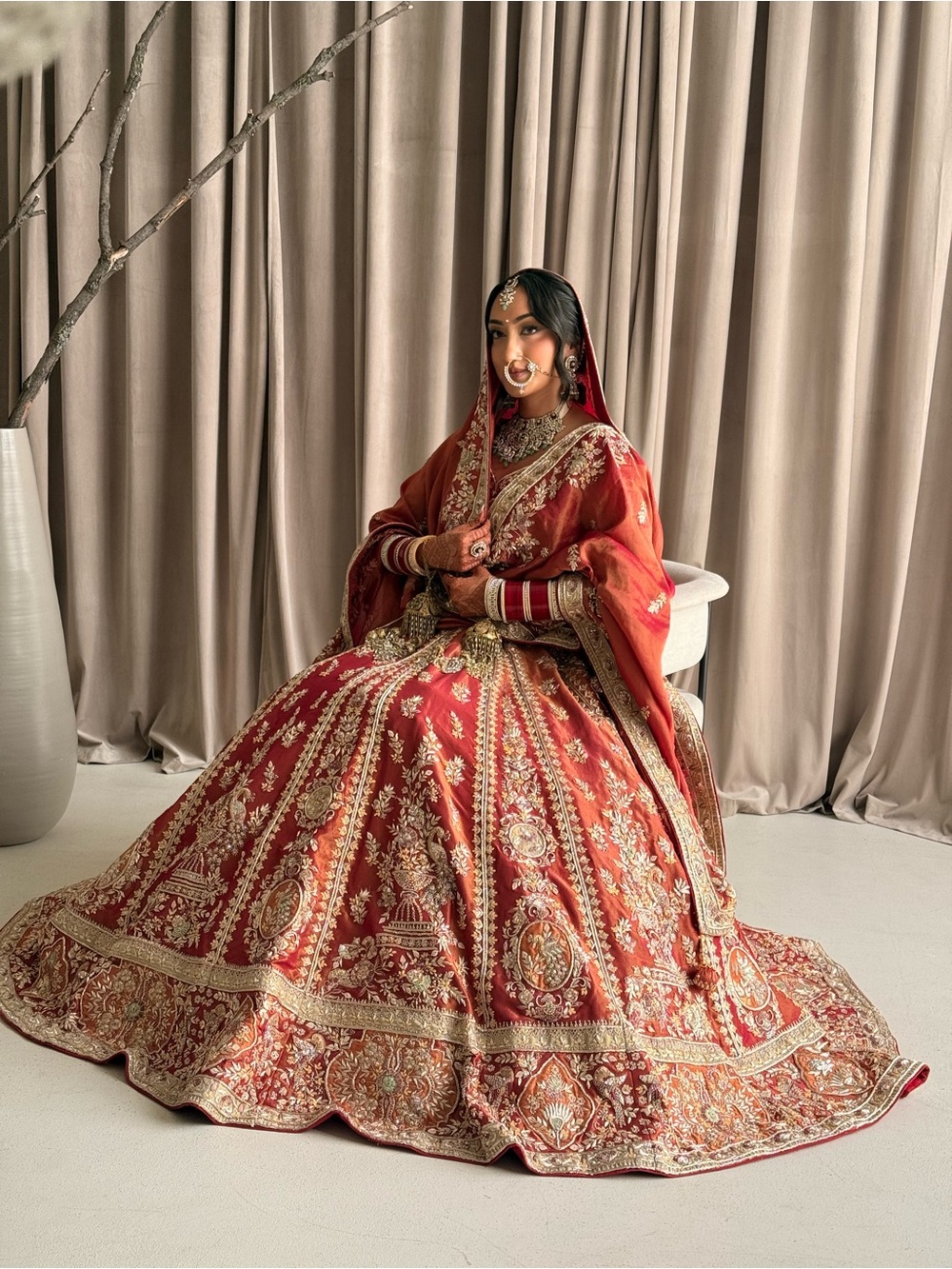 Zari Designer Bridal Lehenga Rust Rose Gold S/M
